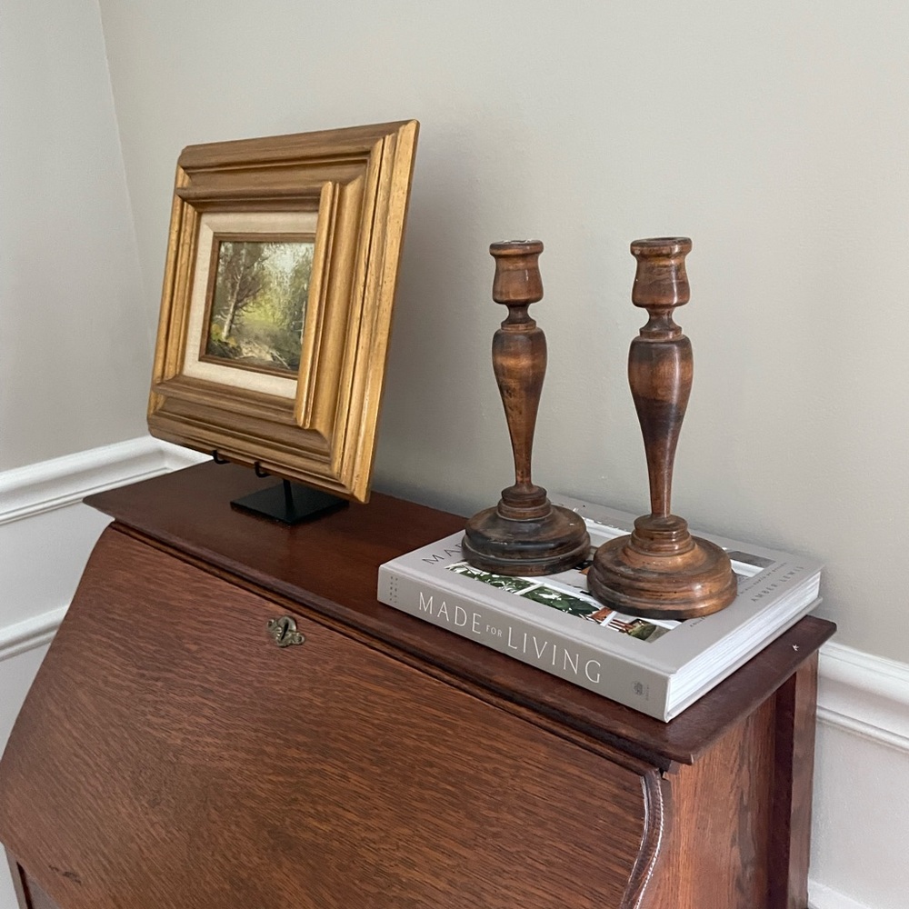 Vintage wood turned taper candle holders 10”